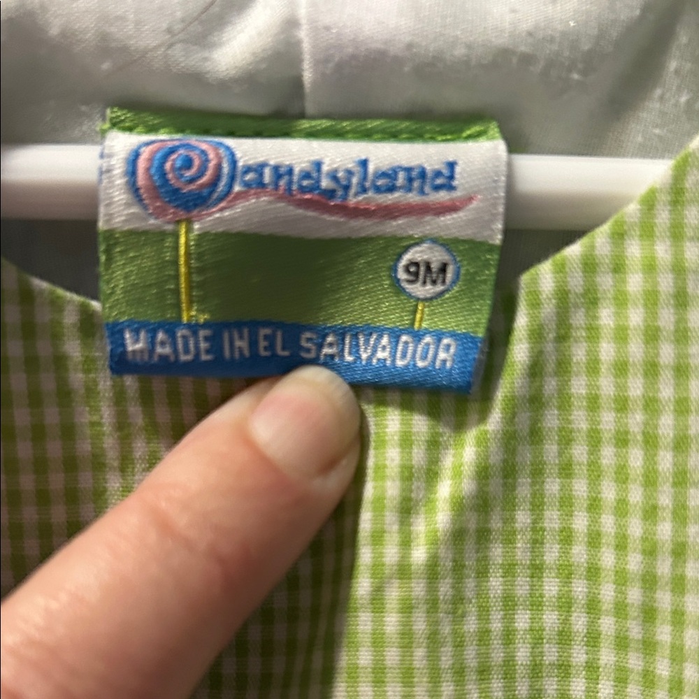 Candyland Green Gingham Smocked Owls John John - Picture 2 of 6